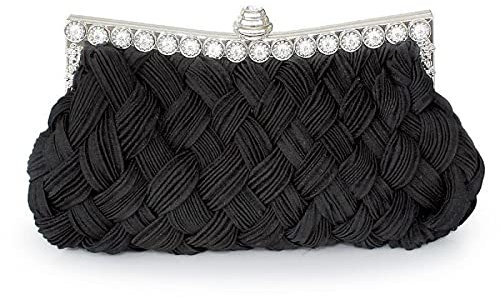 Abendtasche Damen Clutch Vielseitige Frauen Weben Dinner Bag Handheld Diamant Banketttasche Hochzeit Brauttasche Brautjungfer Tasche Schwarz