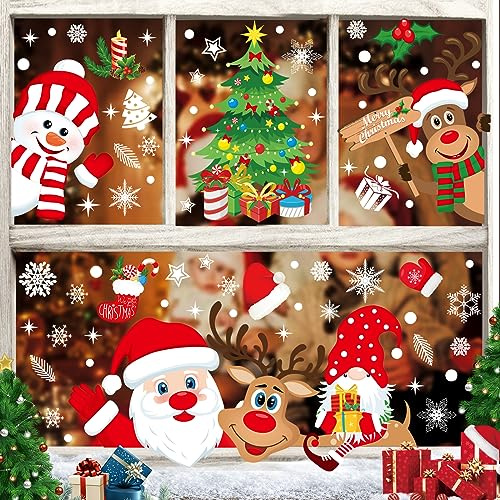 Enwokran Weinachten Fenstersticker, 10 Blatt 267pcs Aufnehmbare Fensteraufkleber Fensterbilder Weihnachten Weihnachtssticker PVC Fensteraufkleber Fensterdeko Selbstklebend, DIY Weinachts Dekoration
