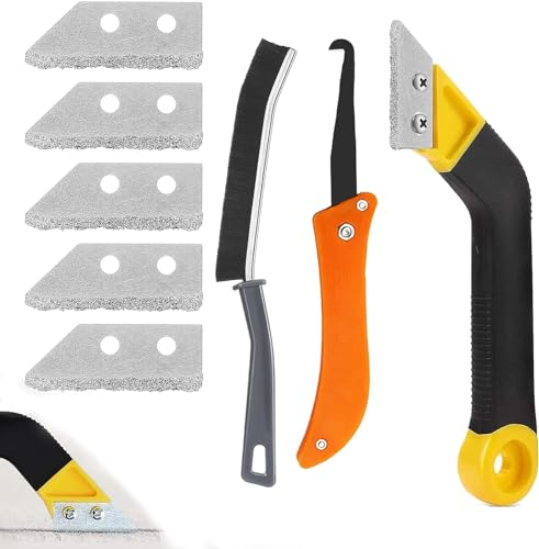 Fliesenfugen Entferner, Fugenreiniger Fugenentferner Werkzeug Fliesenfugen Entfernen Werkzeug Groove Cleaning Tools mit 5 Ersatzklingen 1 Bürsten für Wand Badezimmer Fliesen