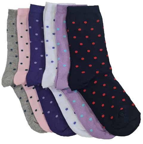 Fontana Calze, 6 par korta barnstrumpor, pojkar, varma elastiska bomullsstrumpor, Polka dots för barn, 23-26