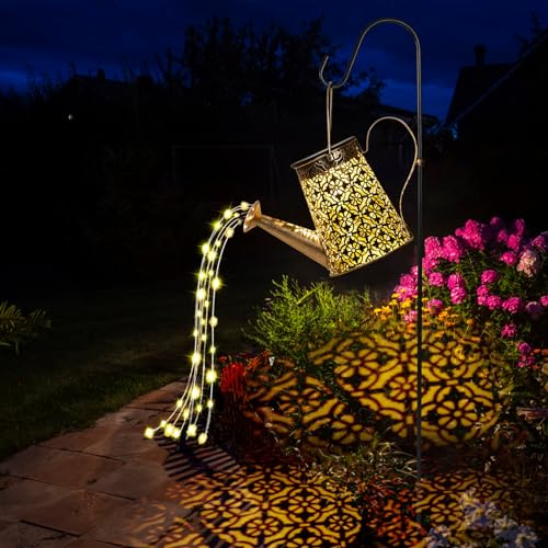 GuKKK Annaffiatoio Solare Luci, Luce d'arte da Giardino con Doccia a Stella, Annaffiatoio Impermeabile Solare luci Fiabesche, Led Fata Arte Lampada Decorativa da Sppendere al Cortile con Staffa (C)