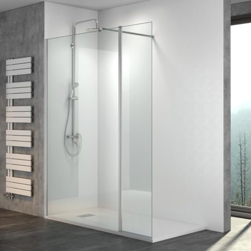 WITEN&NOCK Walk in Dusche 40x195cm Duschwand mit 30cm ergänzende Schwenktür als Spritzschutz 8mm NANO Glas Duschtrennwand Duschkabine für Badzimmer