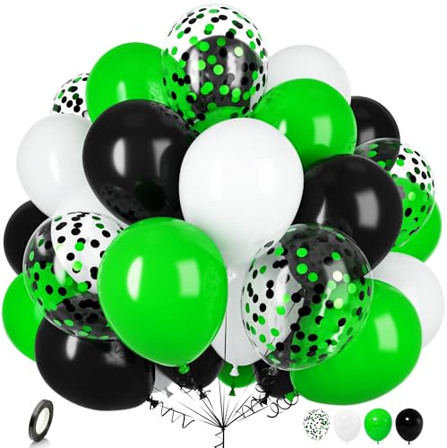 Gröna svarta ballonger, Ousuga 30 st 30 cm matt svart vit grön konfetti latexballonger set för pojkar män barn födelsedag baby shower fotboll bröllop sport videospel tema fest dekorationer