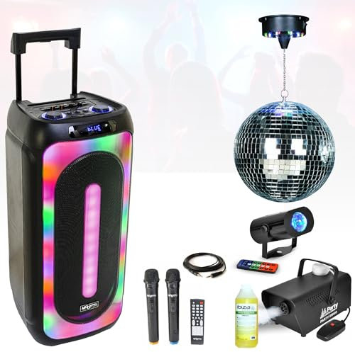 MOOVING LIGHT & SOUND MS-MAGIC-SOUND1000 TWS 1000 - Altavoz con batería de Karaoke USB Bluetooth (Bluetooth, 2 micrófonos), efecto Waterwave, máquina de humo