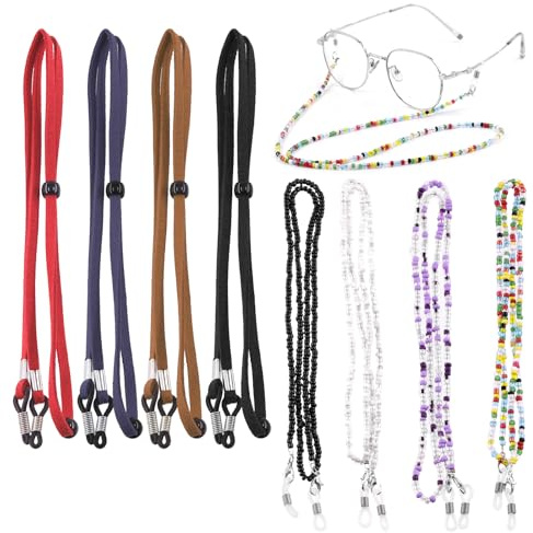 Sweet 8 pezzi di colore regolabile in pelle/perline, occhiali da sole antiscivolo, supporto per occhiali da sole intorno al collo, cordino, per donne, uomini e bambini, Mix