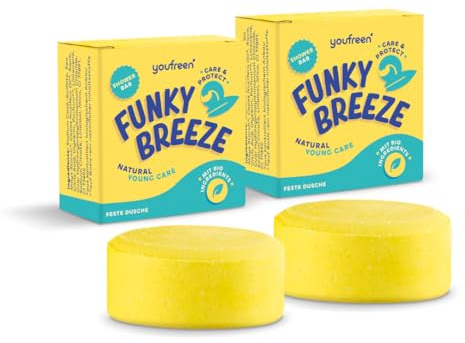 youfreen Festes Duschgel Kids & Teens Bio-Kokosöl 2x75g Funky Breeze | Vegane Naturkosmetik mit Bio-Kokosöl – pflegende Feuchtigkeit für Kinder, Teens & Erwachsene, für Mädchen & Jungen