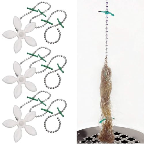 5PCS Sewer Hair Clean Tool Sink Strainer Bathtub Drain Hole Hair Cleaner Chain Hook Flower Shap Hair Catcher for Bathroom Shower Kitchen