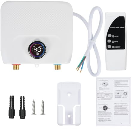 VISLONE Chauffe-eau électrique instantané,Chauffe-eau domestique 6500W 220V,avec télécommande,affichage de la température LED,Bouton de chauffe-eau électrique sans réservoir pour régler la température