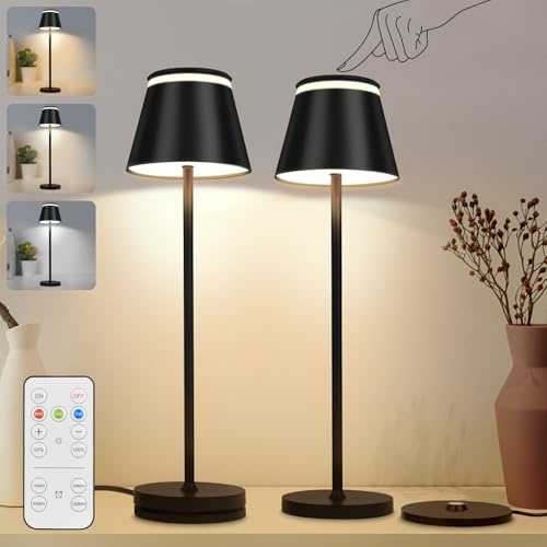 HOTUT 2 Pezzi Lampada da Tavolo LED Senza Fili Ricaricabile, Dimmerabile, Lampada da Tavolo a LED, Portatile Lampada da Scrivania, Interni/Esterni Lampada da Tavolo con Base di Ricarica a Contatto