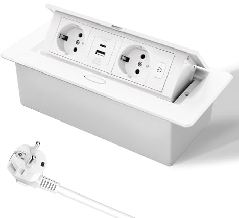 JACEPFY Presa retraibile PD20W USB-C con ricarica rapida, presa da tavolo, presa a muro con interruttore per piano di lavoro della cucina, scrivania, Bianca