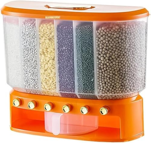 Rice Dispenser 6 Grid Candy Dispenser Machine Wall Mount Kitchen Food Dispenser With Button Bucket for Home Organization and Storage