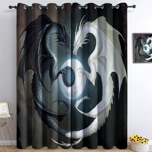 XCQHZYQ Tende Oscuranti Termiche Isolanti Fantasy Style Dragon, Tenda Soggiorno Oscurante per Interni 2 Pannelli 140x260 cm (LxA), Riduzione Rumore Insonorizzata Tendaggi Finestre Camera da Letto