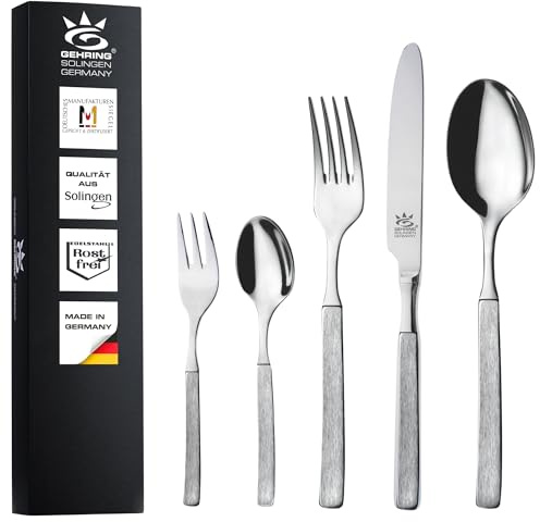 Gehring Solingen Besteck Set Satino 30-teilig I Edelstahlbesteck I hochwertiges Essbesteck inklusive 6 Solinger Messer Made in Germany I Besteck Set 6 Personen I spülmaschinengeeignet
