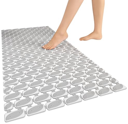 XIYUNTE Duschmatte rutschfest, 90 x 40cm Antirutschmatte Dusche, Badewannenmatte rutschfest BPA-frei & latexfrei Duscheinlage mit Saugnäpfen, schimmelresistent, zuschneidbar mat, Grau