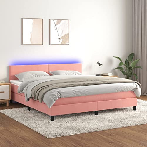 Brokky Boxspringbett mit Matratze & LED Bett Mit Bettkasten Bett Boxspringbett Betten Boxspringbett Mit Matratze Rosa 180x200 cm Samt - 3134302