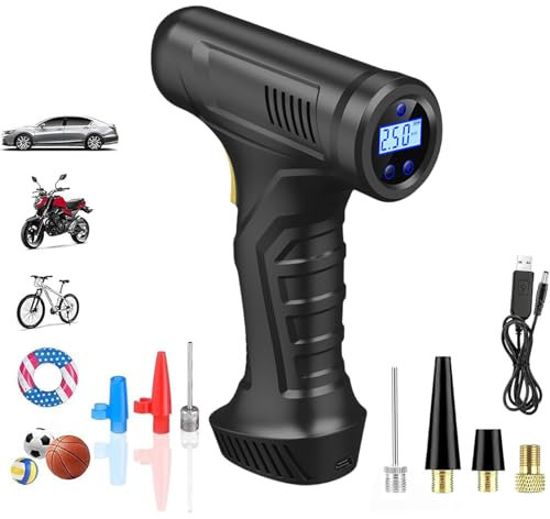 Cordless Car Tyre Inflator Air Compressor,12V USB Rechargeable Car Tyre Pump for Car Portable Electric Bike Pump Electric Digital Car Pumps for Tyres With LED Light Air Compressor Tyre Inflator