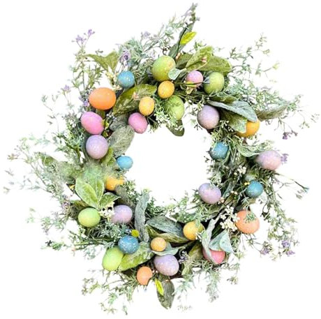 Osterkränze Für Die Haustür, 45 cm Ostereierkranz, Künstliche Osterkranz, Niedliche Frühlings Osterkränze Mit Eiern Und Bunten Blumen, Wanddekoration