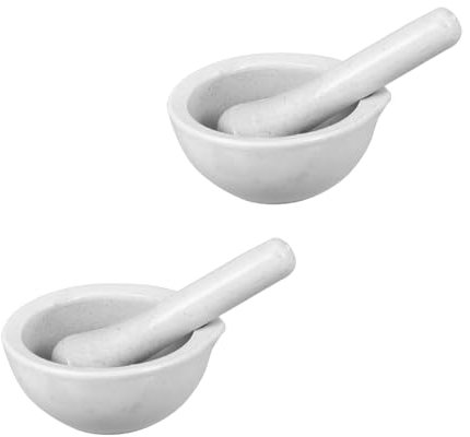 Mortero de Porcelana 60mm con Varilla, Juego Redondo Blanco