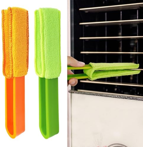 2 Pcs Dual Head Microfiber Blinds Duster - Removable Washable Cleaning Tool for Window Blinds, Air Conditioner Vents, Fans, Car Vents (Green, Orange)