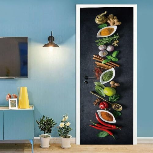 Türtapete Selbstklebend 85x200 cm Würze Türaufkleber 3D Küche Türposter Türfolie Poster Tapete PVC Wasserfest für Schlafzimmer Wohnzimmer Tür A-4095