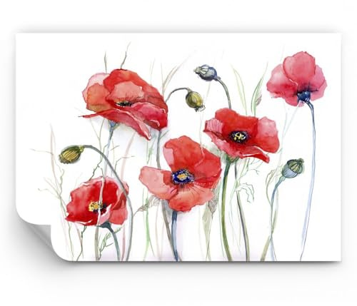 ARTTOR Carta da Parati Vinile in TNT 200x140 cm Botanica Fiori - 3584 - WF3 | Fiore Papavero Prato Premium Canvas Fotomurale Moderno Decorazione da Parete Murale da Parete Per Soggiorno ARTTOR