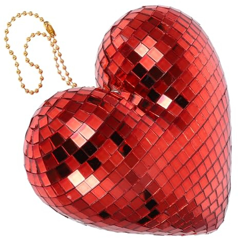 TOPPERFUN Herz-anhänger Hängende Discokugeln Disco -bälle Dekoration Hängende Disco -bälle Klein Diskokugel Zum Aufhängen Disco-spiegelkugel Discokugeln Party-Disco-Kugel Rot Glas