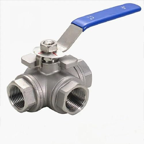 XLANDALYUEFA Stainless steel ball valve Valve, 304 Stainless Steel 1/4 3/8 1/2 3/4 1 BSP Female Full Port T/L-Port 3 Way Ball Valve Connector Adapter for Water Oil Air Gas, 1PCS(L Type,3/8 Inch)