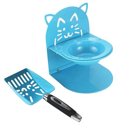 Fzaqwen Erhöhter Katzennapf Katzenstreu für Hauskatzen Ergonomisches Praktisches Kätzchenkotsieb Mesh Er mit Griff für Zuhause, Blau