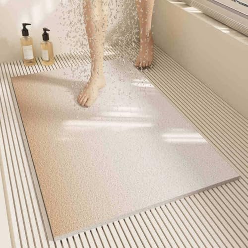 Surwin Tappetino da Doccia Antiscivolo, Colore sfumato Tappetino da Bagno in Luffa PVC Tappeto Antiscivolo con Scarico Lavabile Asciugatura Rapida Doccia (Cachi,50x120cm)