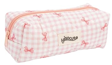 Yotlein Niedliches Federmäppchen für Mädchen, Federmäppchen Aesthetic, Bow Pattern Stationery Bag, Reise-Make-up-Beutel mit Niedlicher Schleife und Reißverschluss, for Teens and Adults, Rosa