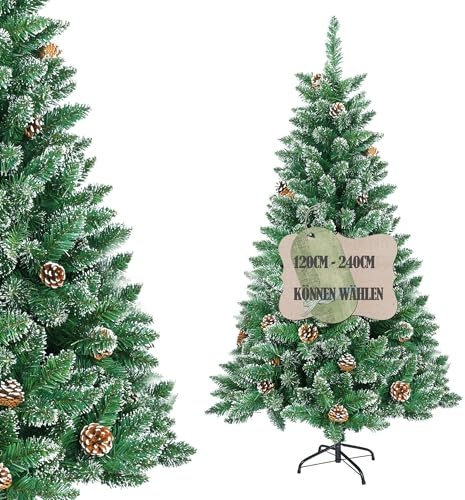 Suusolny 180CM Grün Künstliche Weihnachtsbäume mit Schnee-Effekt Kiefernzapfen Christbaum,PVC Weihnachtsbaum mit Metallständer– Segmentmontage -Tannenförmiger Weihnachtsbaum Weihnachts Deko