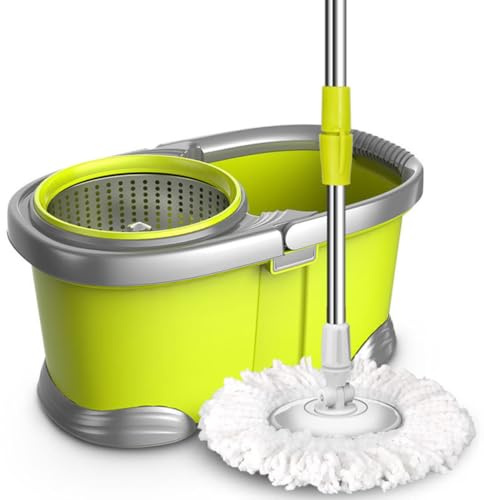 Set mocio e secchio con strizzatore, 2 testine di ricambio, doppio scomparto per sistema di pulizia del pavimento pulito e sporco, perfetto per uso domestico e ufficio