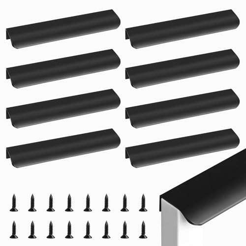 8 Stück schwarz Verdeckter Schrankgriffe, Aluminium Möbelgriffe, Moderne Küchengriffe Türgriff Schubladengriff Griffe Unsichtbare für Kleiderschrank, Schlafzimmer, küchenschränke (8 Stück - 200mm)