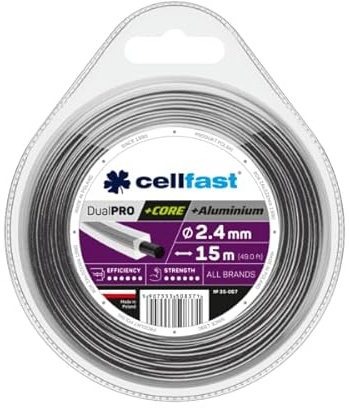 Cellfast Hilo de corte con núcleo - Hilo para desbrozadora - Aluminio molido - Cuadrado - 2,4 mm 15 m - Dual PRO