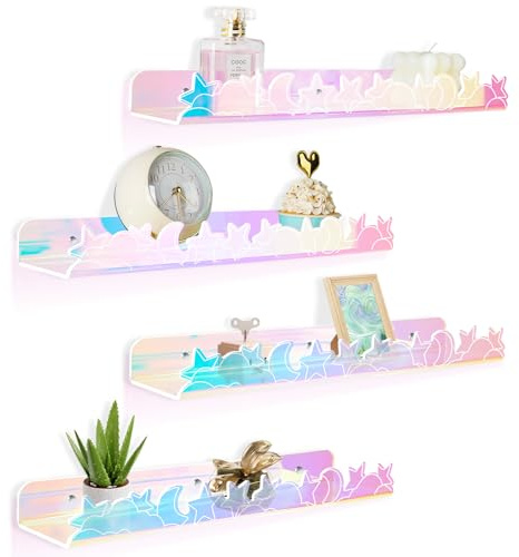 Mensola da Muro , Set da 4 Pezzi, Dimensioni 40x9 cm, Adatta per Libri, Giocattoli, Foto e Cosmetici, Mensola in Acrilico Impermeabile Senza Fori, Ideale per Bagno, Camera da Letto e Soggiorno