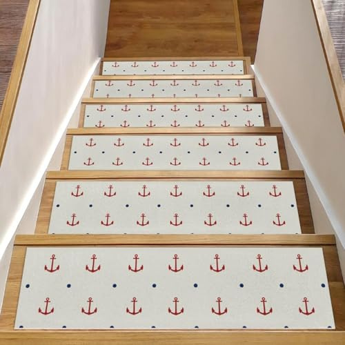 Alfombra antideslizante para peldaños de escalera de 76 x 20 cm, diseño de lunares rojos, para peldaños de madera en interiores, para niños, ancianos y perros, 15 unidades