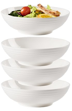 SHZMJL 17,78 cm vita keramiska skålar set med 4, pastaskålar för kök, salladsskålar i porslin, stora serveringsfat för soppa, flingor, sallad, ramen och frukt