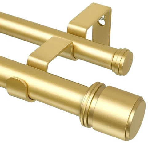 Double Tringle à Rideaux Or, HOTOZON 167-305 cm Tringle Rideau Extensible de 25 mm pour Rideaux à œillets, Tringle à Rideaux Réglable pour Fenêtres avec Embouts, Supportspour Chambre et Salon