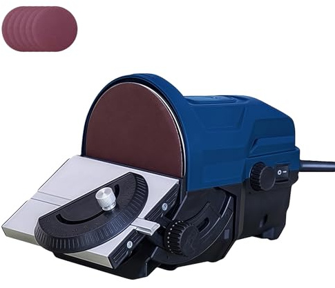 Kit de mini lijadora de banda, lijadora eléctrica de banda de 140 W con afilador de cuchillas, 6 lijas y abrazadera, ajuste de velocidad de 1150 a 3600 rpm, mesa de trabajo inclinable