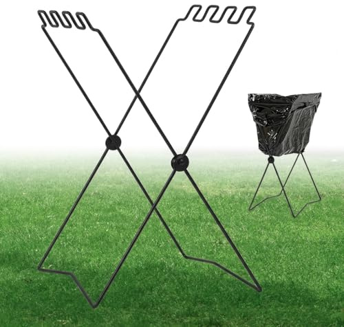 MOON LENCE Trash Bag Holder Garbage Bag, Foldable Outdoor Metal Frame Leaf Bag Stand, Fits 12 Gallon for Camping Lawn Cleanup Leaves Yard Weeding Parties