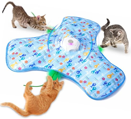Katzenspielzeug Elektrisch – Interaktives Katzenspielzeug Selbstbeschäftigung, Automatisches Mäusefangspiel mit Federn, USB-aufladbares Katzenspielzeug Elektrisch für Wohnungskatzen