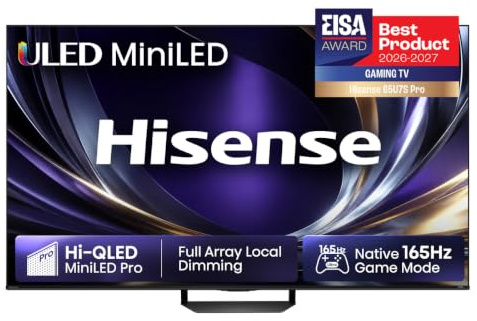 Hisense 65U7DS PRO Fernseher 65 Zoll, 4K UHD, Hi-QLED Mini LED Pro, Smart TV, 165Hz, Hi-View AI Engine Pro, IMAX Enhanced, AI RGB Lichtsensor, Dolby Vision Atmos, Unibody Slim, FreeSync Premium, 2026