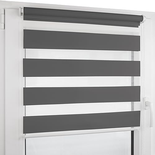 Deco4Me Doppelrollo Klemmfix ohne Bohren (65 x 200 cm, Anthrazit) - Duo Rollo lichtdurchlässig - blickdichte Rollos für Fenster ohne Bohren - Klemmrollo, Fensterrollo, Innenrollo (Stoffbreite 61 cm)