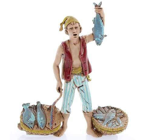 Moranduzzo Pêcheur pour Crèche de 10 Cm Échelle 1:20 - Figurines de Crèche Indestructibles - Style 700', Peinture Finition à la Main, Produit Officiel, Fabriqué en Italie, Sculpteur M. Landi