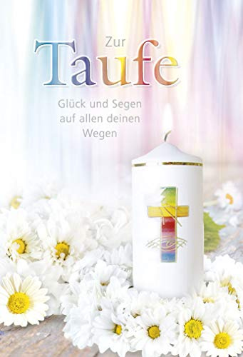 KE - Premium Taufkarte, Glückwunschkarte zur Taufe, DIN A6 Klappkarte inkl. Umschlag, Karte ohne Innentext, in Folie verpackt - Motiv: Kerze