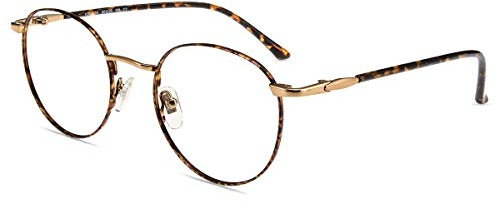 Firmoo Blue Light Blocking Reading Glasses 0.0 for Women Men with Blue Light Protection, Anti Glare Computer Reading Glasses Tortoise Shell, Round Metal Frame Blue Light Glasses