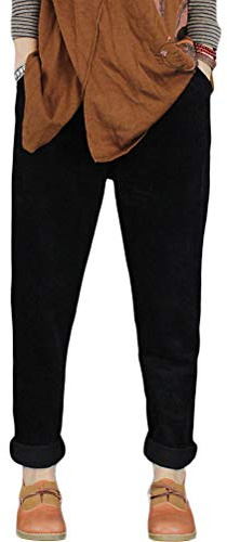 FTCayanz Femme Pantalon Coton Baggy Sarouel Carotte Taille Elastique Pants avec Cordon de Serrage Noir XL