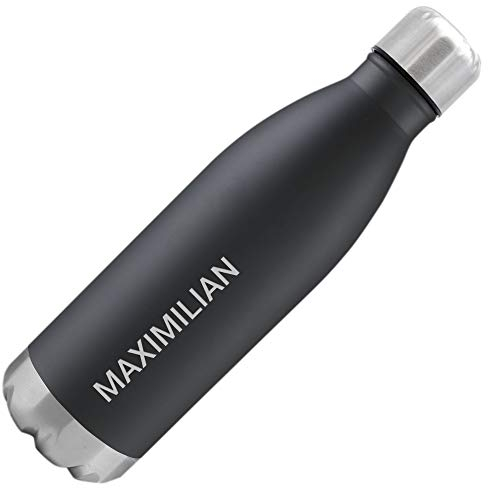 Edelstahl Trinkflasche mit Namen graviert - 500ml isolierte Thermosflasche individuell beschriftet (Schwarz)