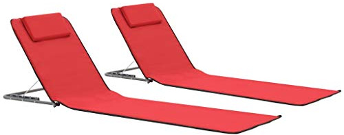 yorten 2X Strandmatte Klappbar Rot Sonnenliege Strandliege Gartenliege Liege mit Kopfstütze Stahl und Stoff Rot