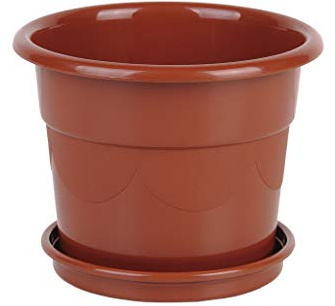 Cofan Vaso rotondo con sottovaso | Per piante e fiori | Ideale sia per l'interno che l'esterno | 28,5 x 22,5 cm